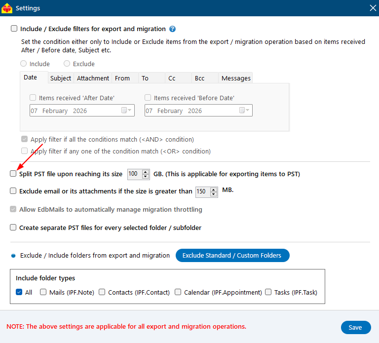 Split OST file with EdbMails settings